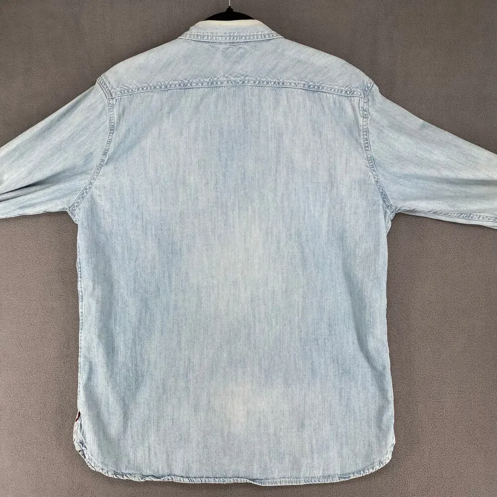 Levis Western Boho Long‎ Sleeve Button Down Mens? Unisex L Faded Light Blue Wash